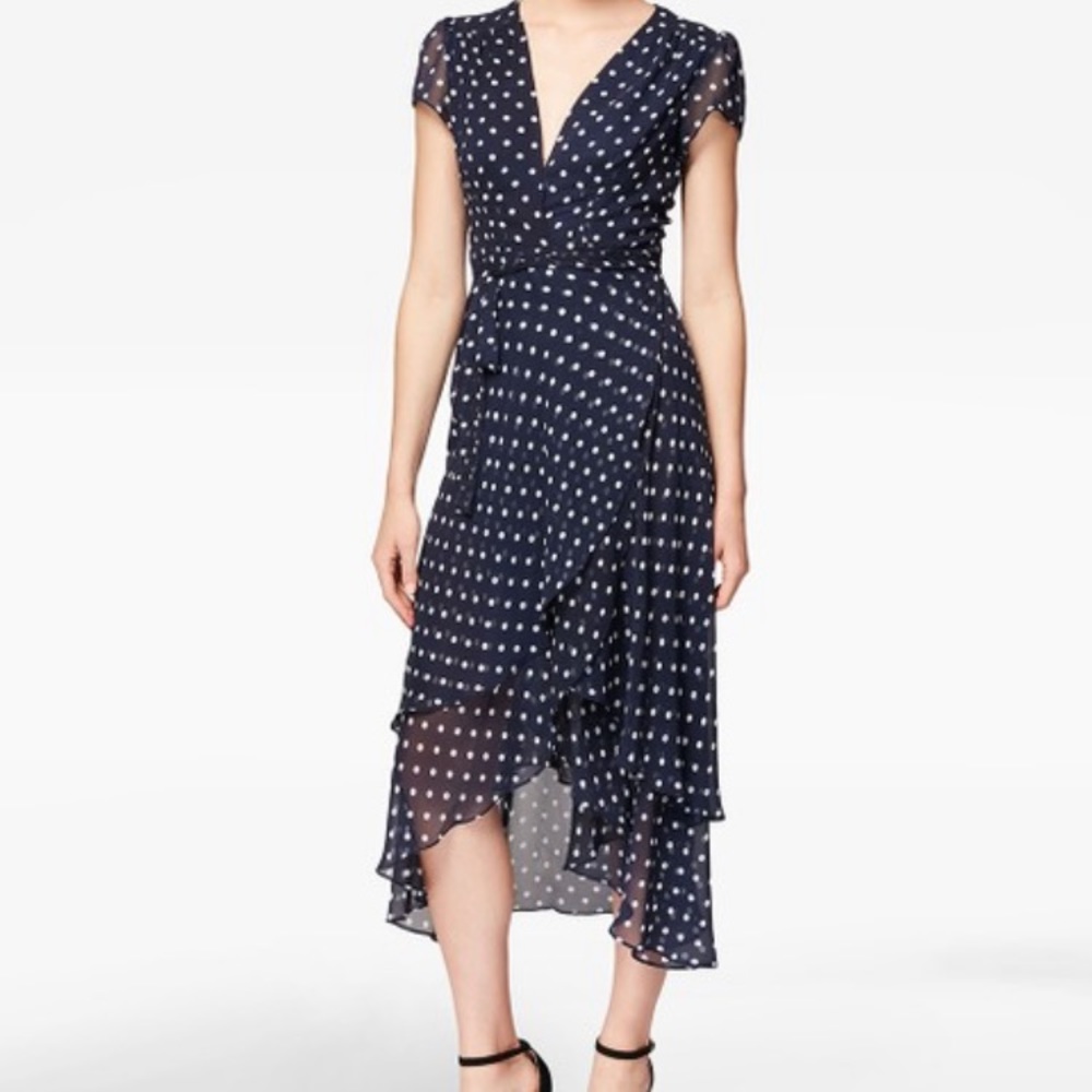 Betsey Johnson Navy & White Dot Surplice Dress